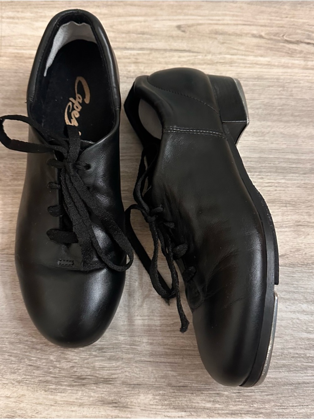 Capezio Cadence Black Leather Tap Shoes Lace Up Size 9.5 Classic Dance - Picture 2 of 10